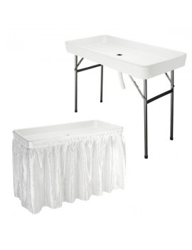 4 Foot Party Ice Folding Table Plastic with Matching Skirt White