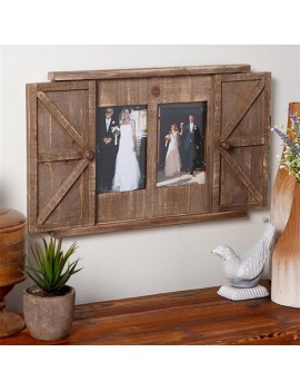 Wood Barn Door Picture Frame, 2 Openings  5x7 Wood Rustic Wall Photo Frame