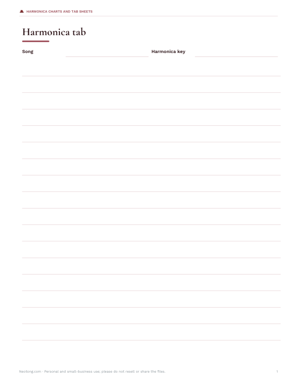 Preview of Printable Blank Harmonica Tab Sheet